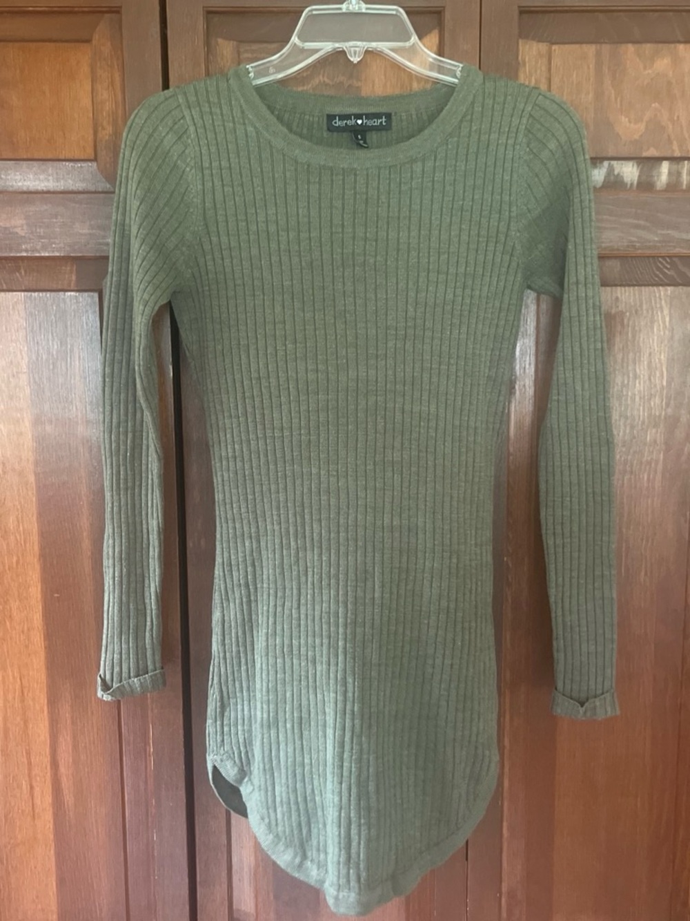 Derek Heart Olive Green Ribbed Crew Neck Sweater
